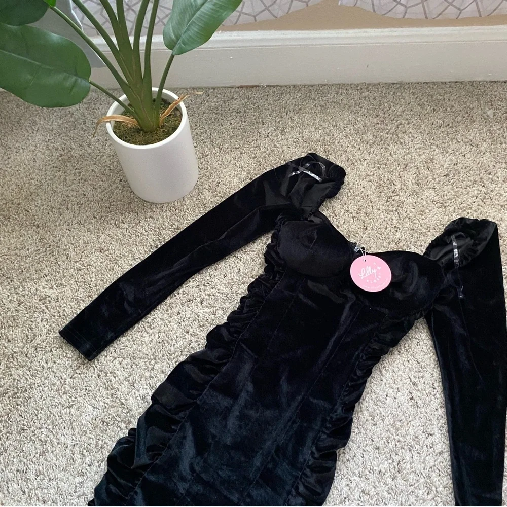 Velvet Ruched Mini Dress - Picture 2 of 4